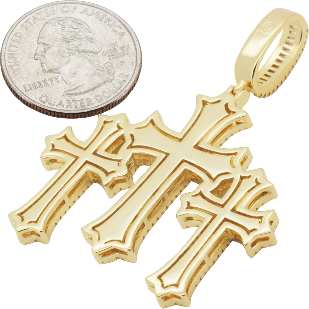 Baguette Flared Triple Cross Pendant