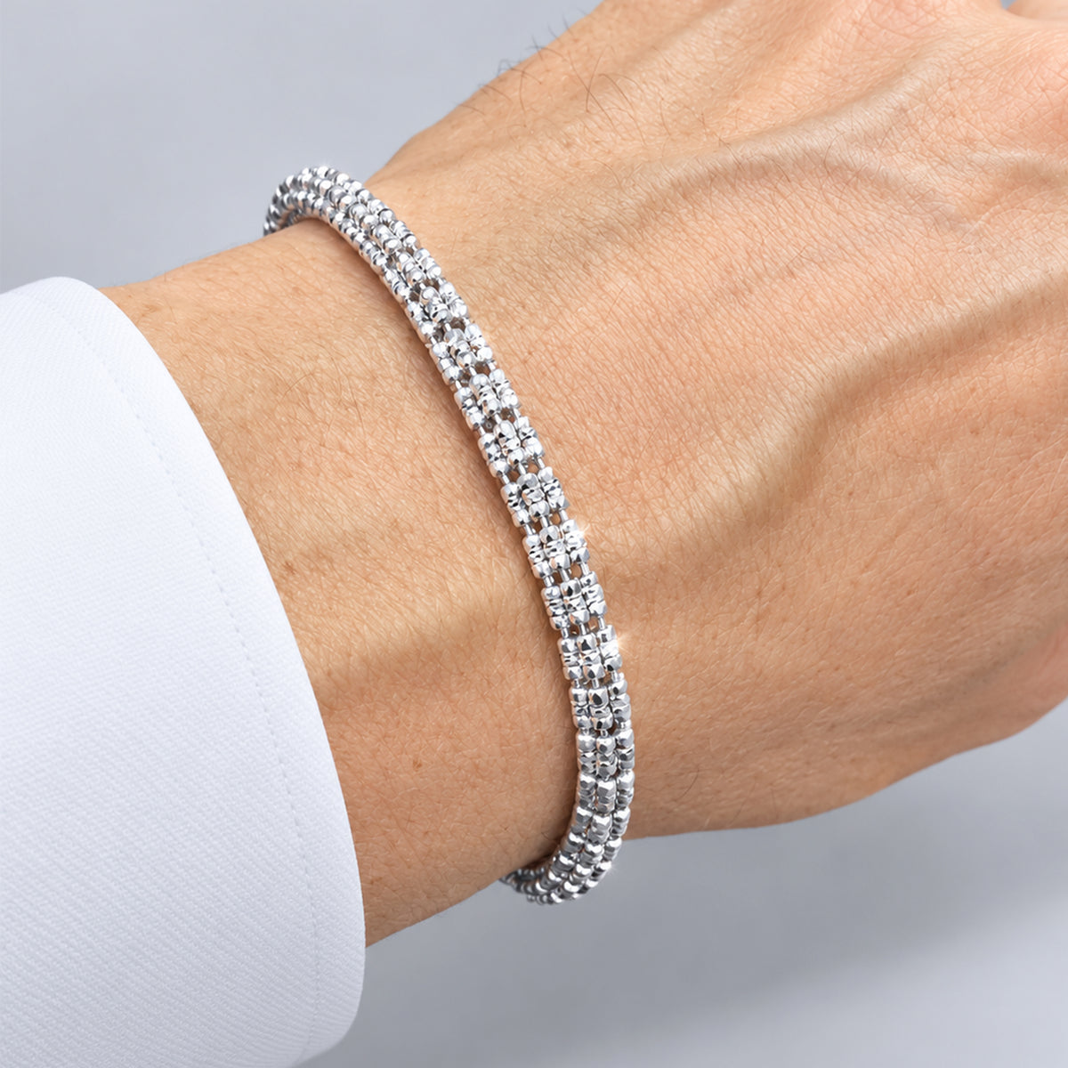 4mm 6 Row Diamond Cut Barrel Moon Ice Link Bracelet 8"