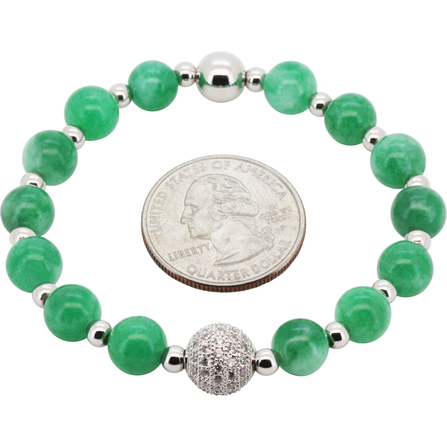 8mm Disco Ball Jade Beaded Stretch Bracelet 7”