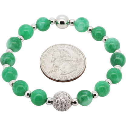 8mm Disco Ball Jade Beaded Stretch Bracelet 7”