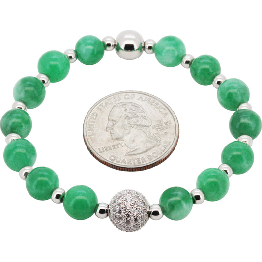 8mm Disco Ball Jade Beaded Stretch Bracelet 7”