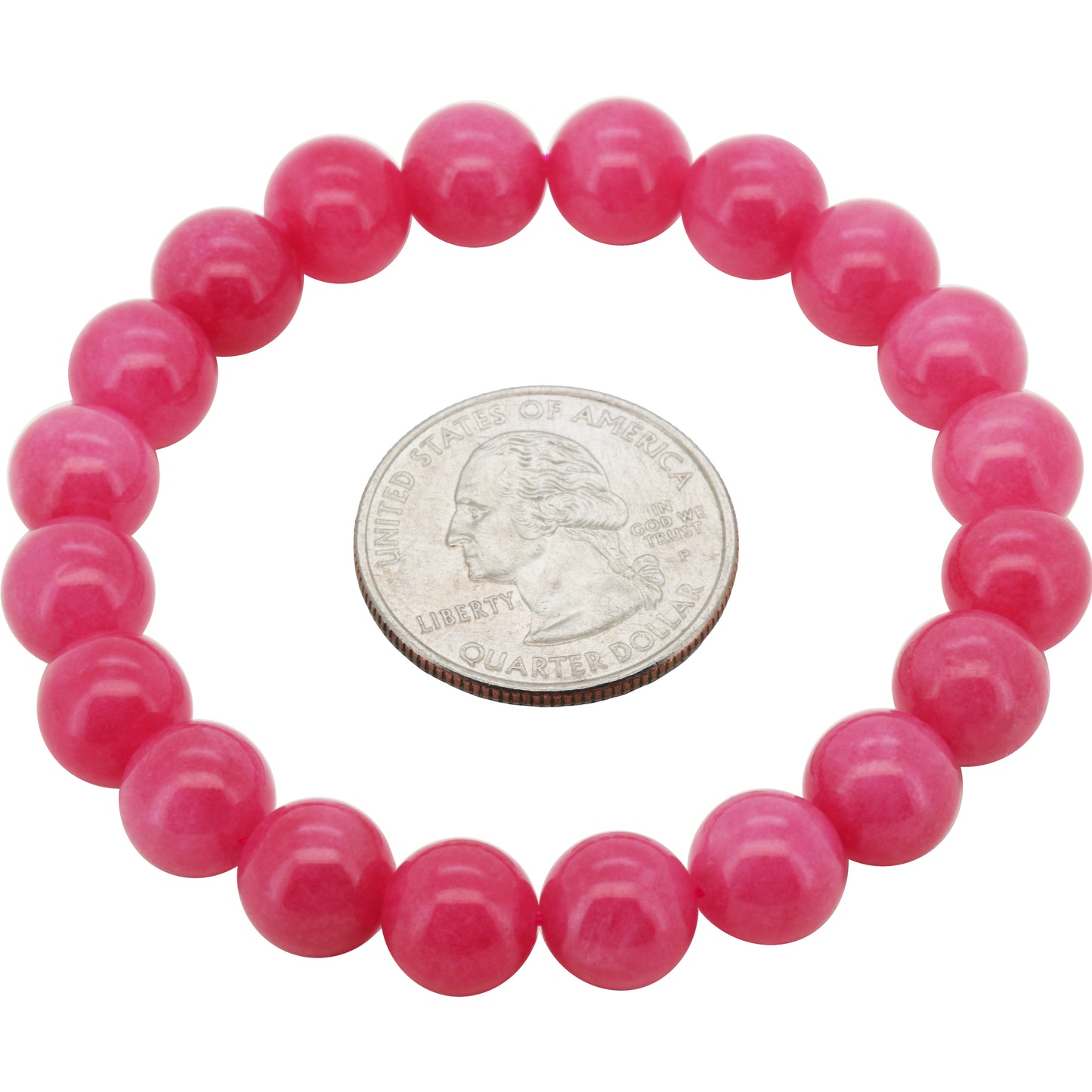 10mm Pink Jade Gemstone Beaded Stretch Bracelet 7.5"