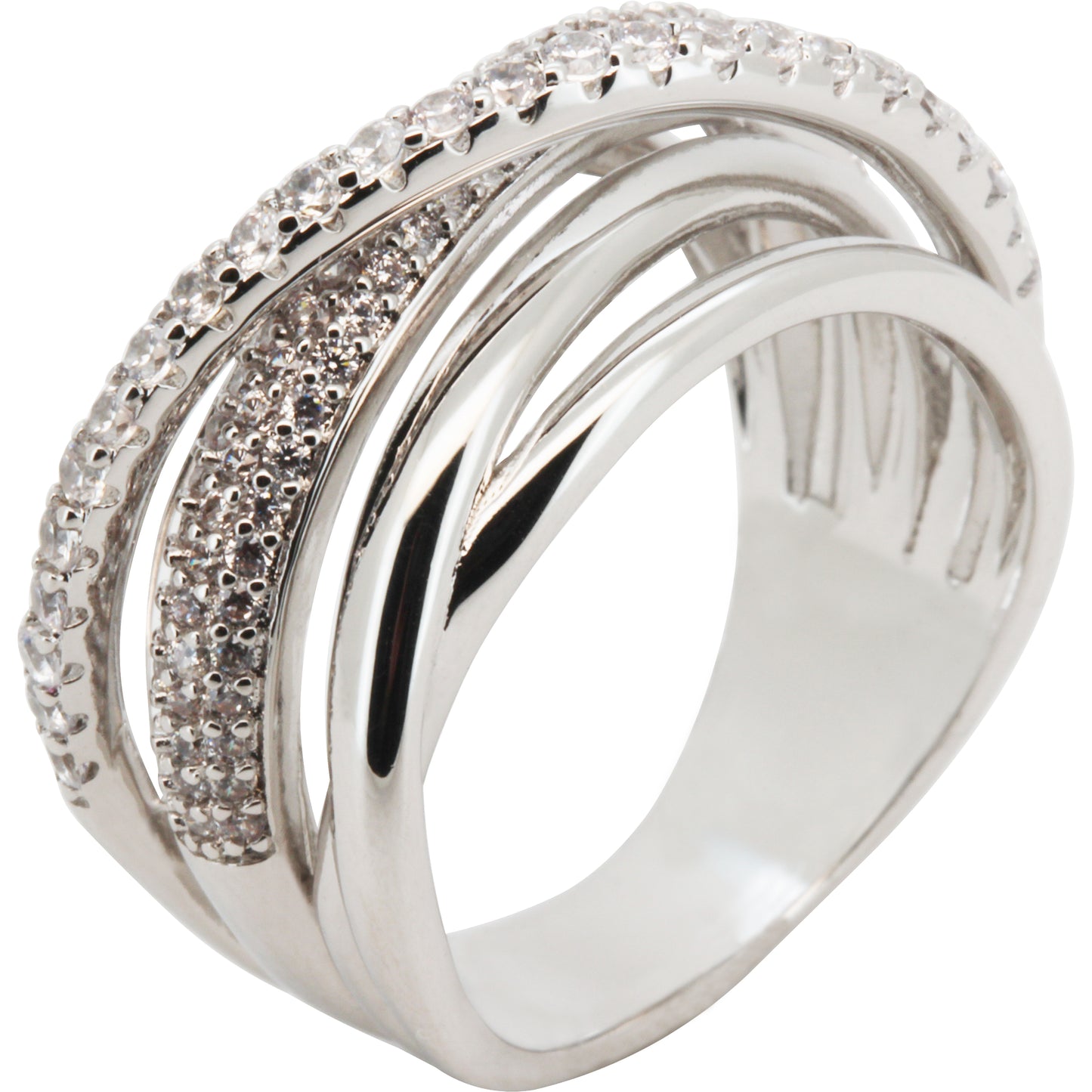 Crossover Pavé Multi‑Band Ring Size 8