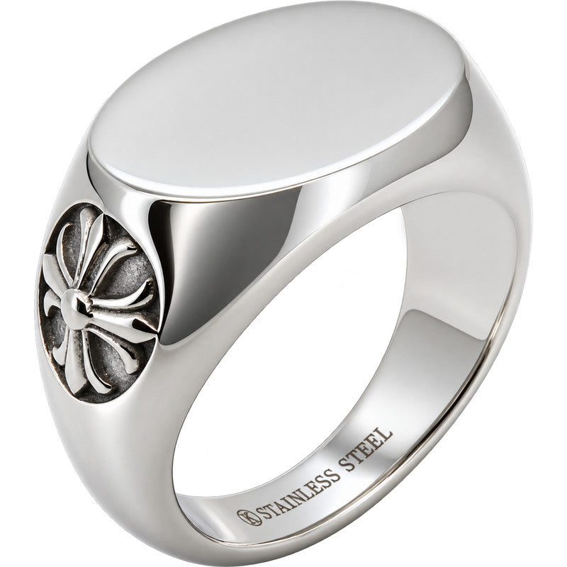 14mm Cross Accent Oval Signet Ring Size 7