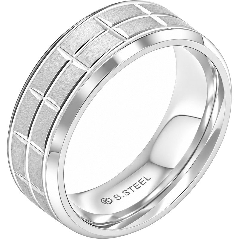 8mm Brushed Brick-Pattern Band Ring Size 13
