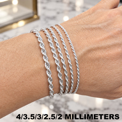 3mm Diamond Cut Rope Bracelet 8"