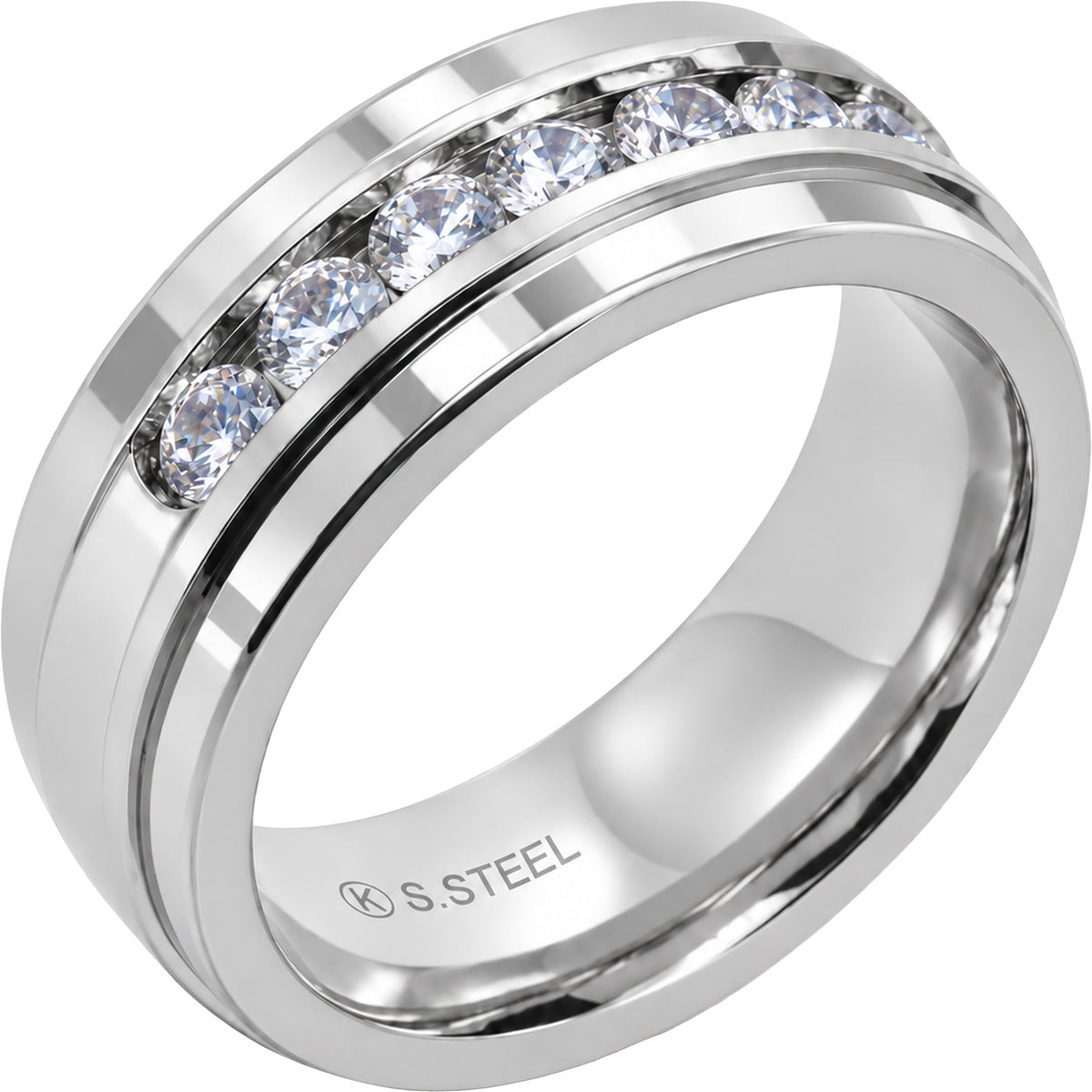 8mm Channel Set Half Eternity Band Ring Size 9