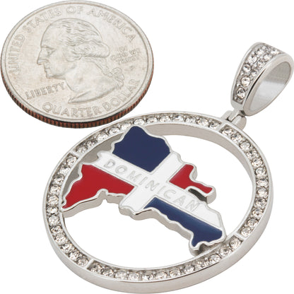 Dominican Republic Map Flag Halo Circle Pendant