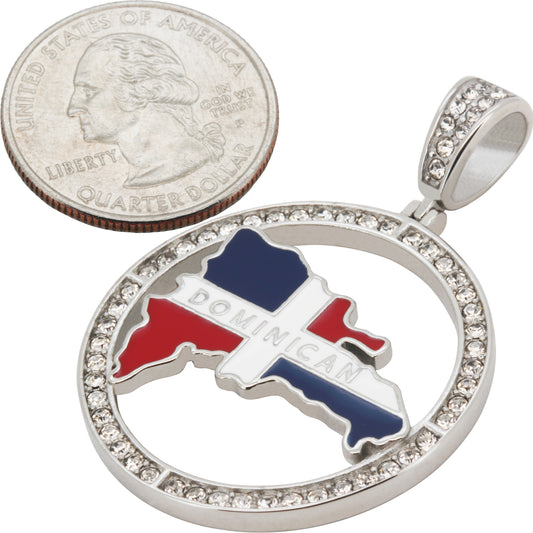Dominican Republic Map Flag Halo Circle Pendant