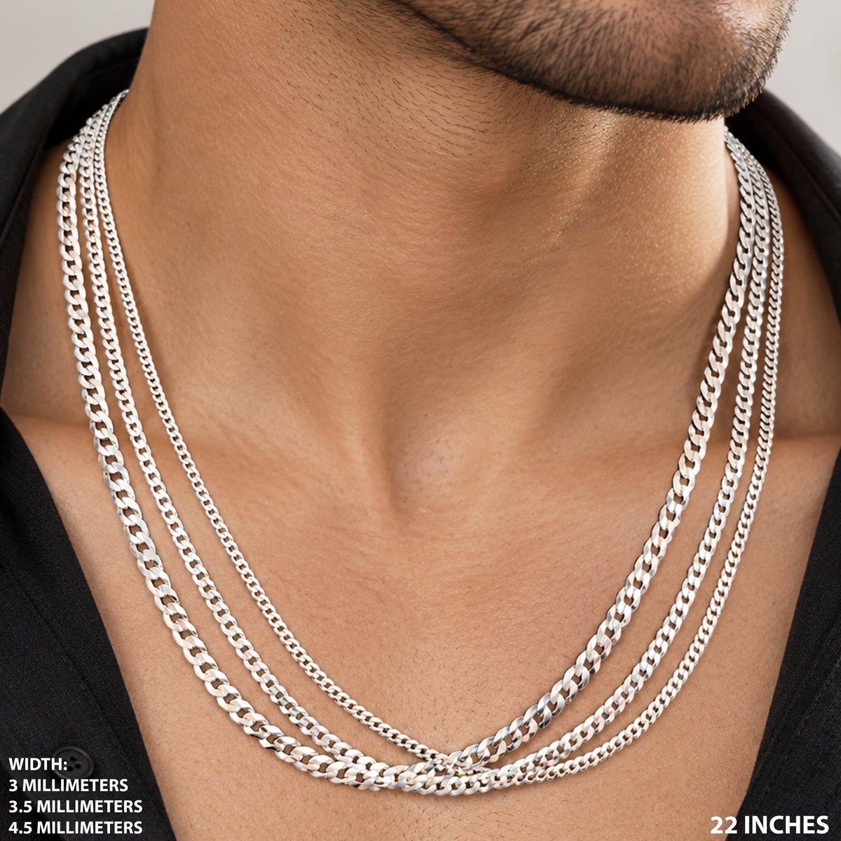 3mm Diamond Cut Curb Cuban Link Chain 22"