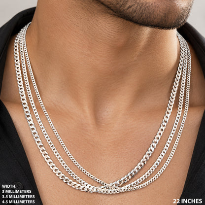 3mm Diamond Cut Curb Cuban Link Chain 22"