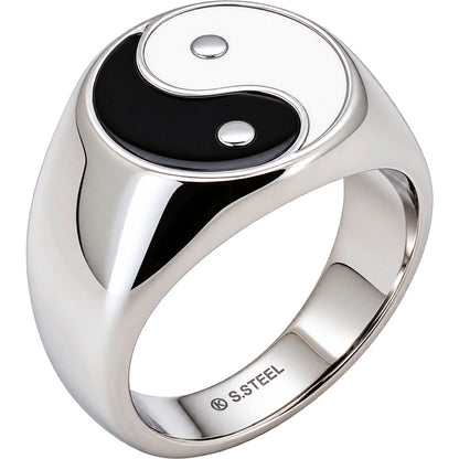 Yin Yang Enamel Signet Ring Size 9