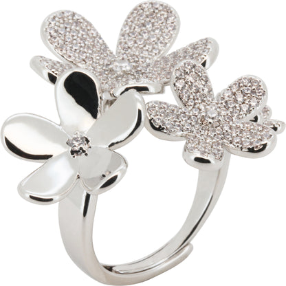 Adjustable Five-Petal Flower Cluster Ring Size 7