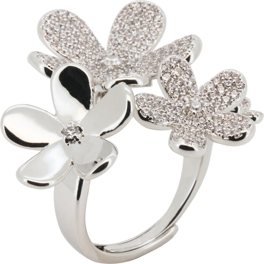 Adjustable Five-Petal Flower Cluster Ring Size 6