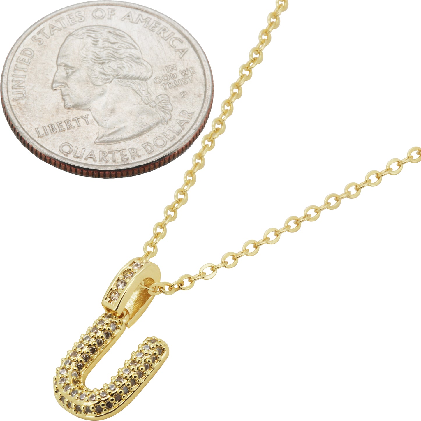 Bubble Initial Letter U Pendant Necklace 18"+2"