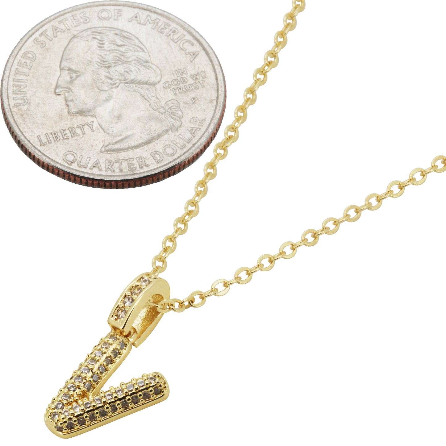 Bubble Initial Letter V Pendant Necklace 18"+2"