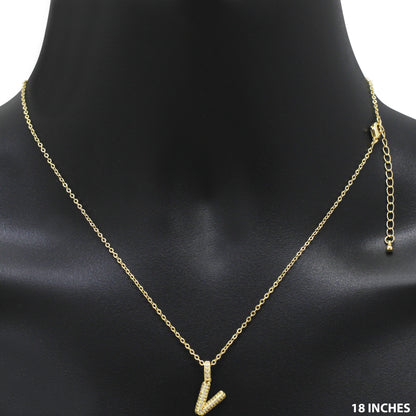 Bubble Initial Letter V Pendant Necklace 18"+2"