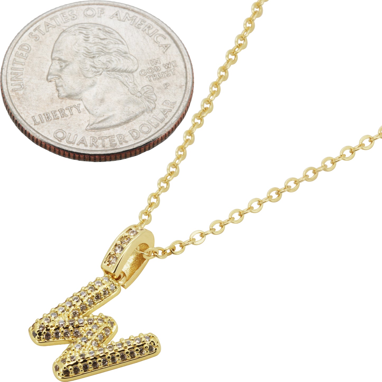 Bubble Initial Letter W Pendant Necklace 18"+2"