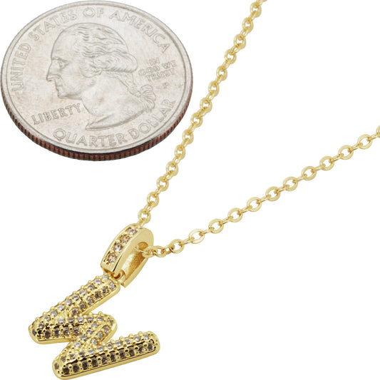 Bubble Initial Letter W Pendant Necklace 18"+2"