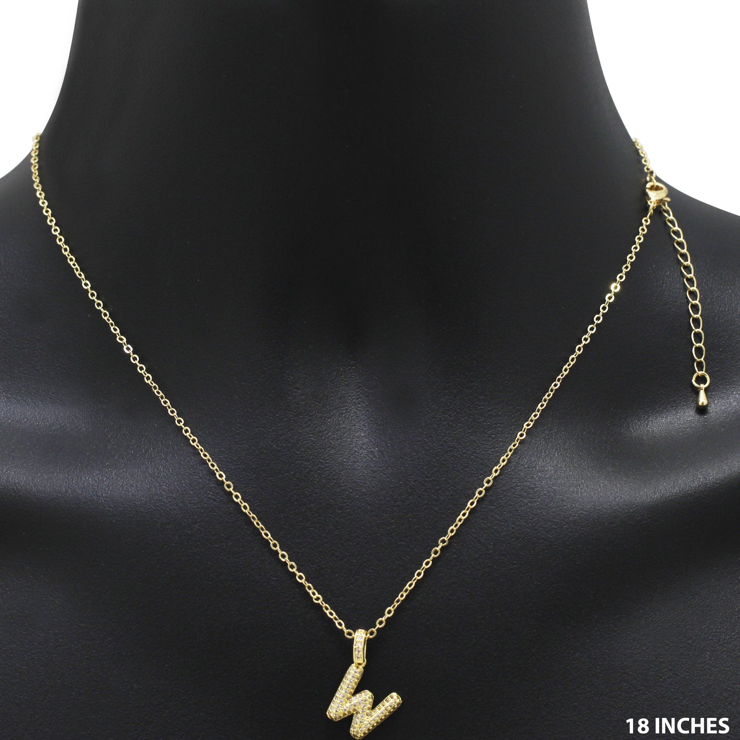 Bubble Initial Letter W Pendant Necklace 18"+2"