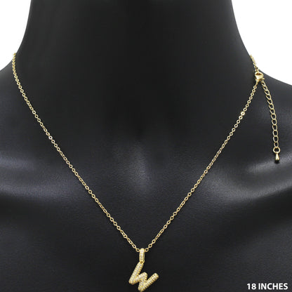 Bubble Initial Letter W Pendant Necklace 18"+2"