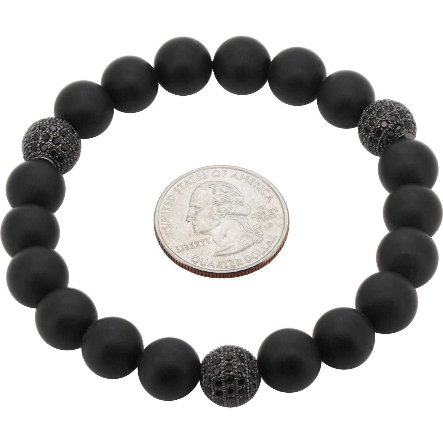 10mm Disco Ball Onyx Beaded Stretch Bracelet 8”