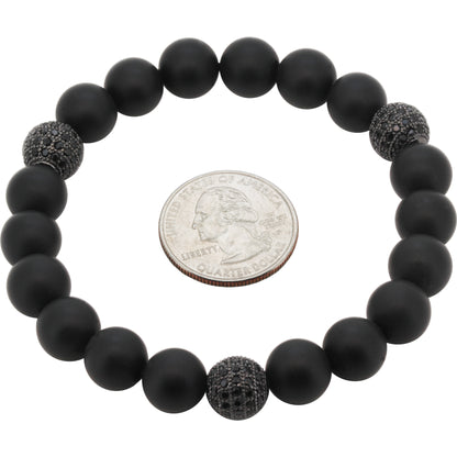 10mm Disco Ball Onyx Beaded Stretch Bracelet 8”