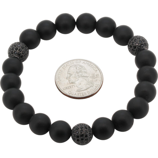 10mm Disco Ball Onyx Beaded Stretch Bracelet 8”