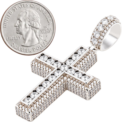 Single Row 3D Pavé Cross Pendant