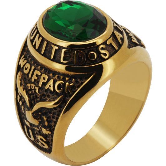 US Army Wolfpack Birthstone Signet Ring Size 11