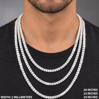 5mm 5 Row Diamond Cut Barrel Moon Ice Link Chain 20"