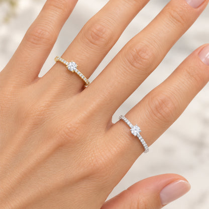 Solitaire Pavé Band Engagement Ring Size 5