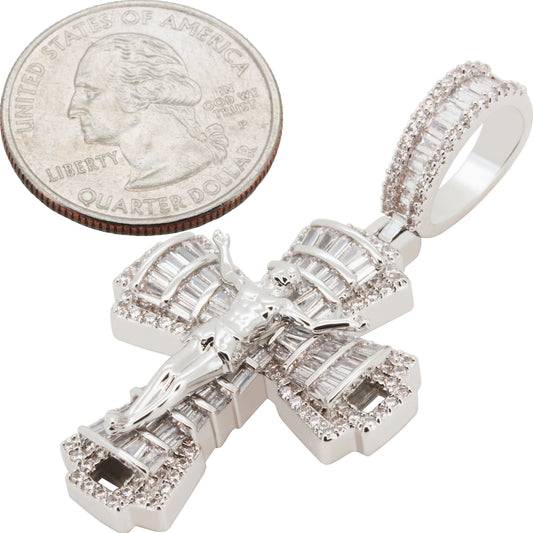 Baguette Crucifix Cross Pendant