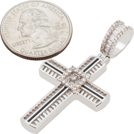 Black Inlay Baguette Cross Pendant