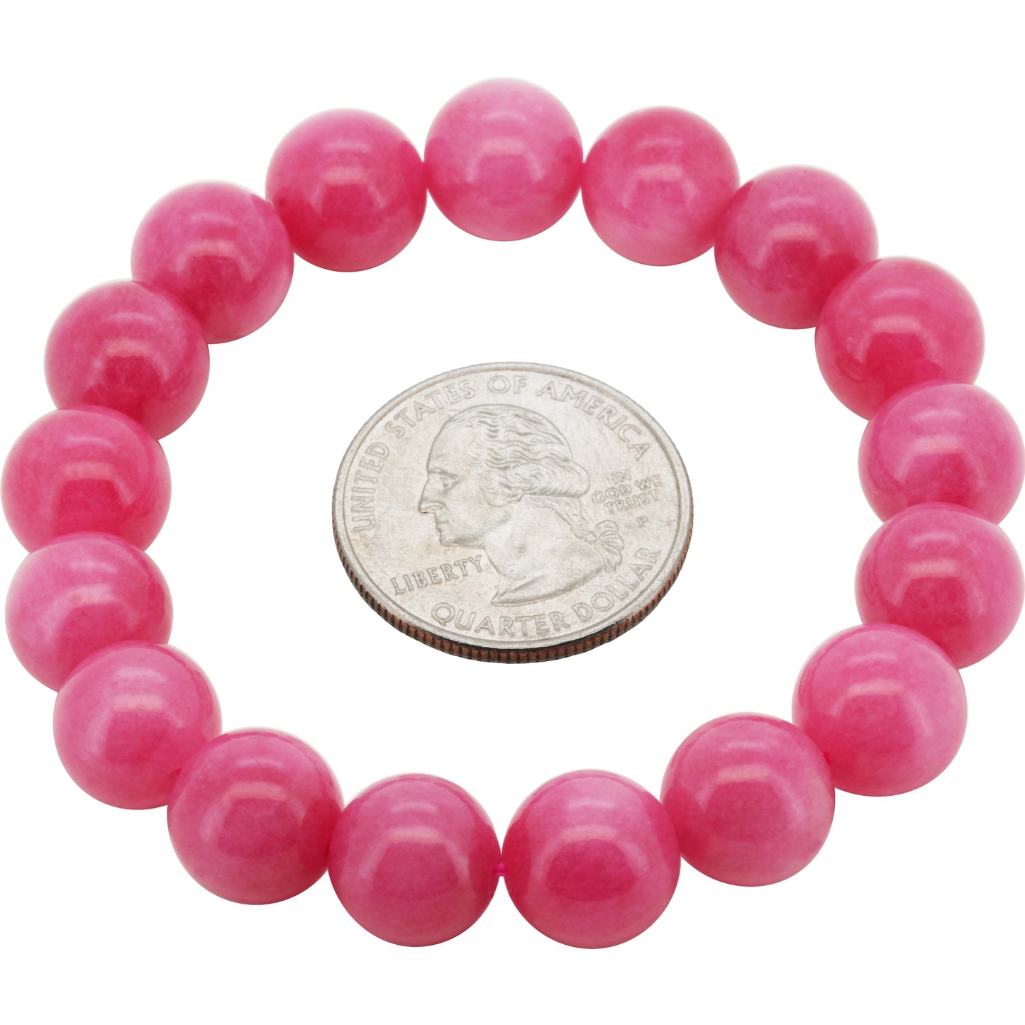 12mm Pink Jade Gemstone Beaded Stretch Bracelet 7.5"