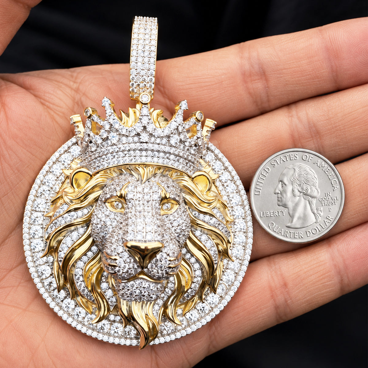 Two-Tone Lion Head Crown Pendant