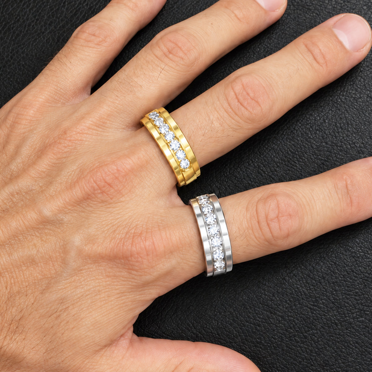 8mm Channel Set Half Eternity Band Ring Size 9