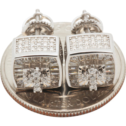 Moissanite 10mm Baguette Cross Square Cluster Studs
