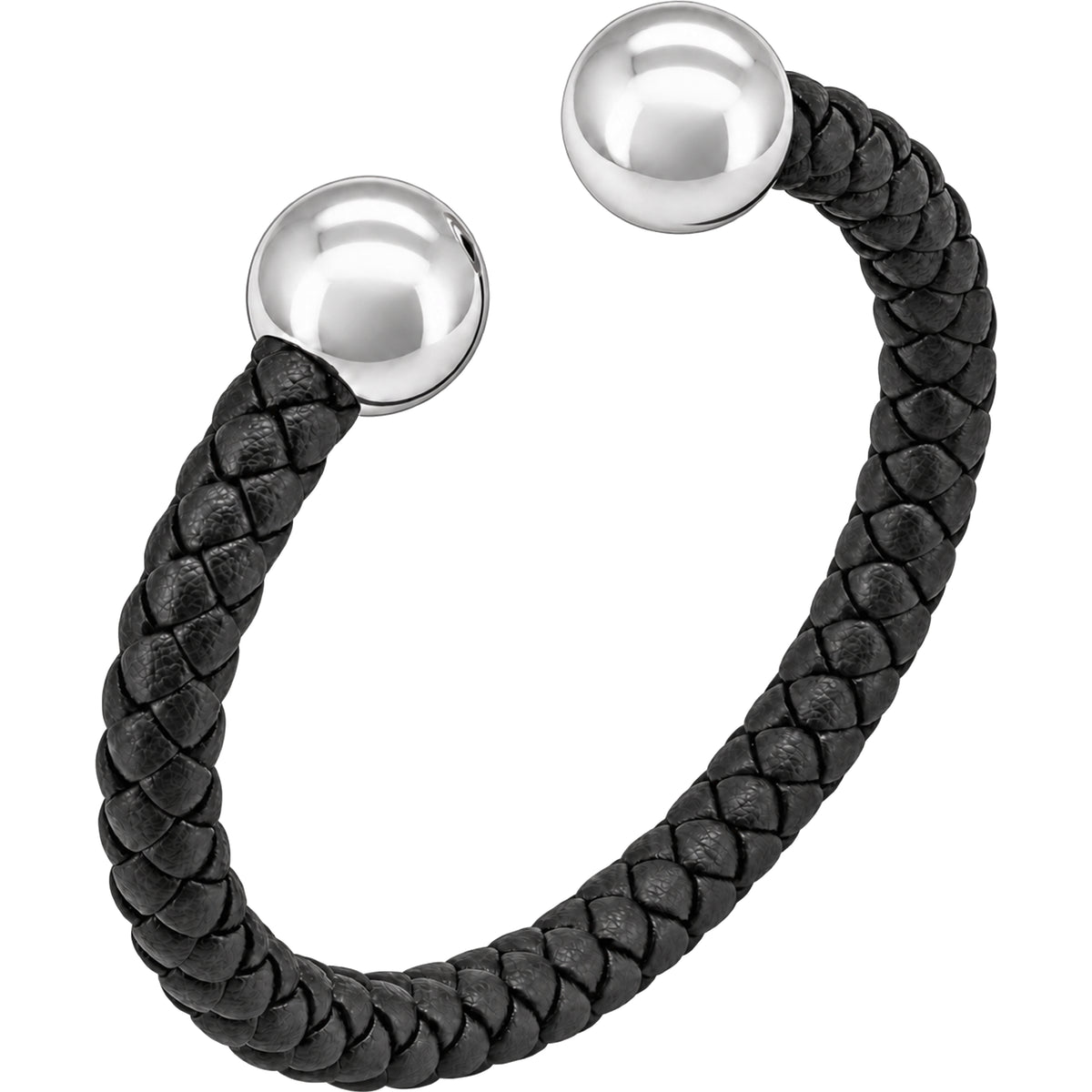 Black Braided Leather Ball-End Cuff Bracelet
