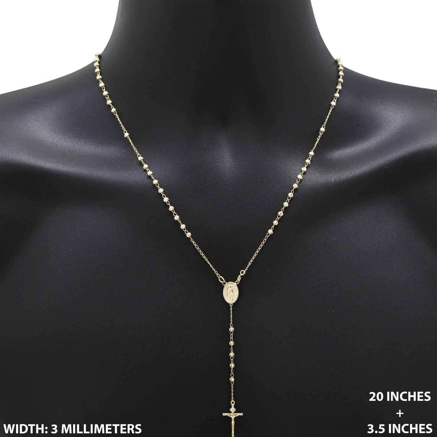 3mm Rosary Necklace 20"+3.5"