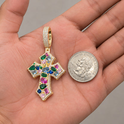 Multicolor Cluster Cross Pendant