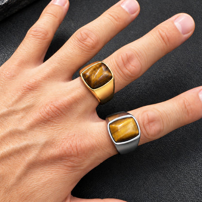 Rounded Tiger Eye Signet Ring Size 9