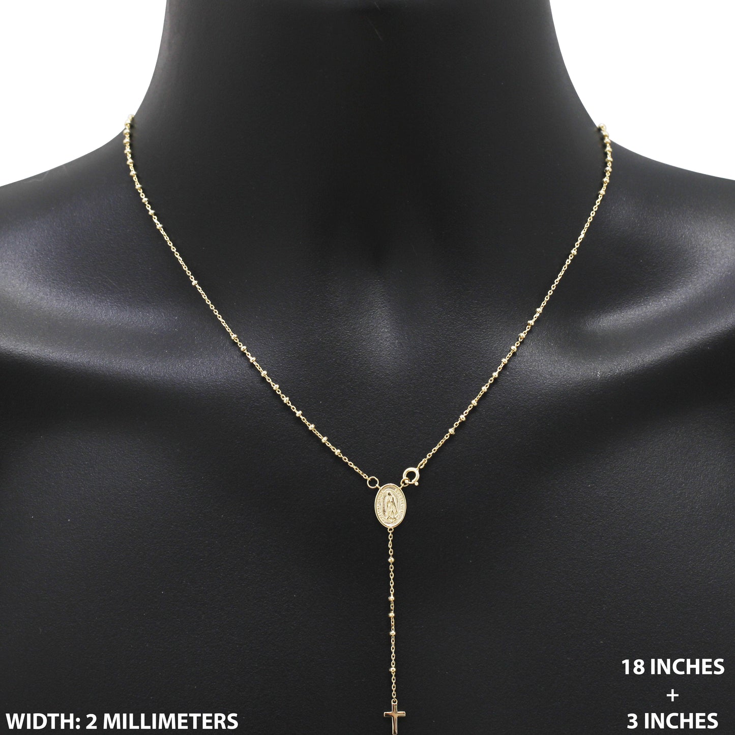 2mm Rosary Necklace 18"+3"