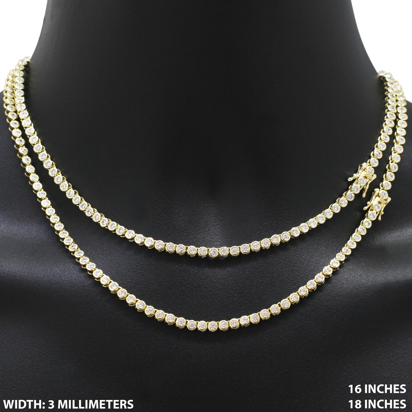 3mm Bezel Set Tennis Chain 18"