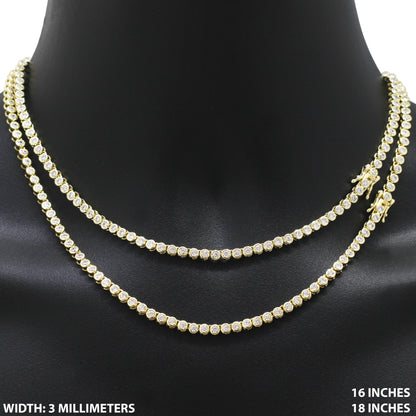 3mm Bezel Set Tennis Chain 18"
