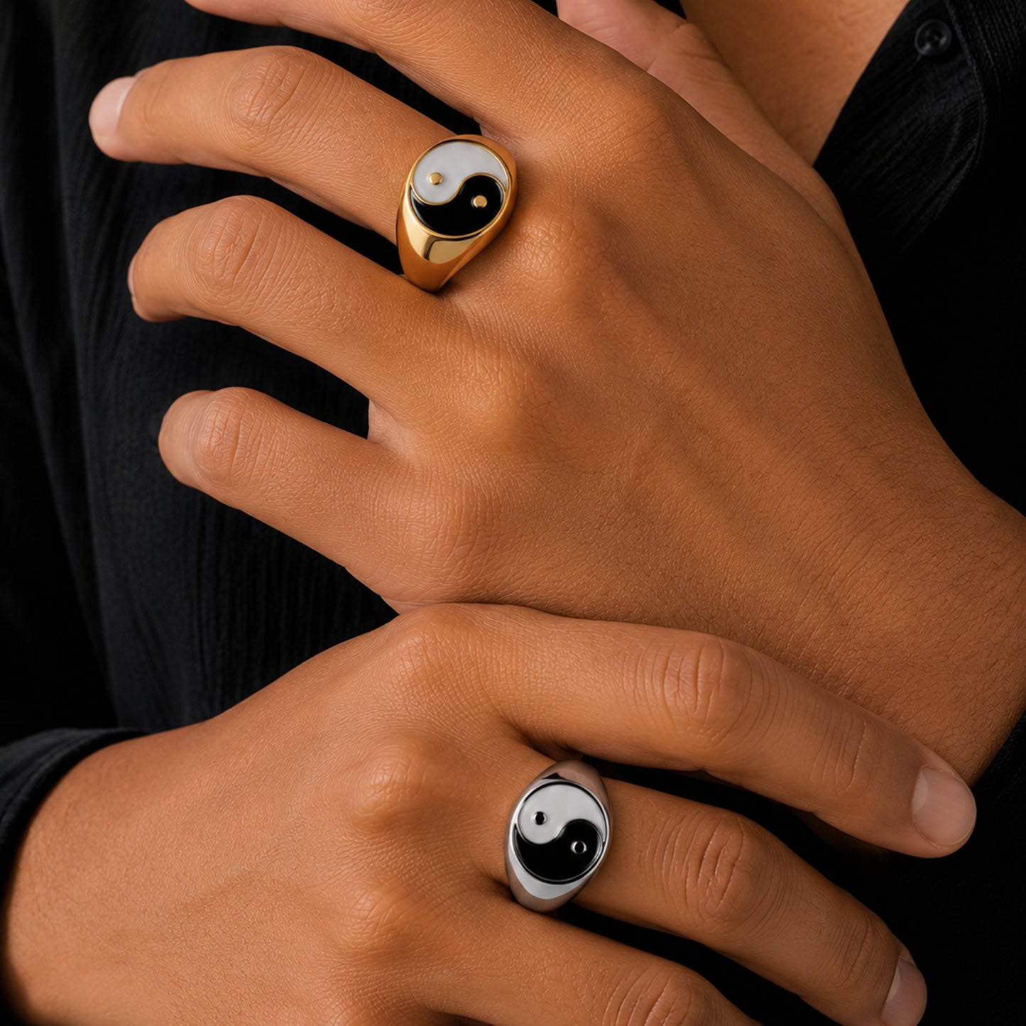Yin Yang Enamel Signet Ring Size 9