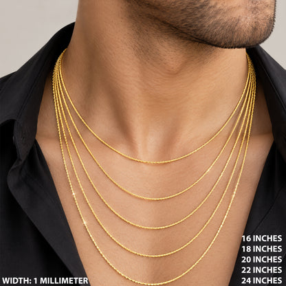 1mm Diamond Cut Rope Chain 18"