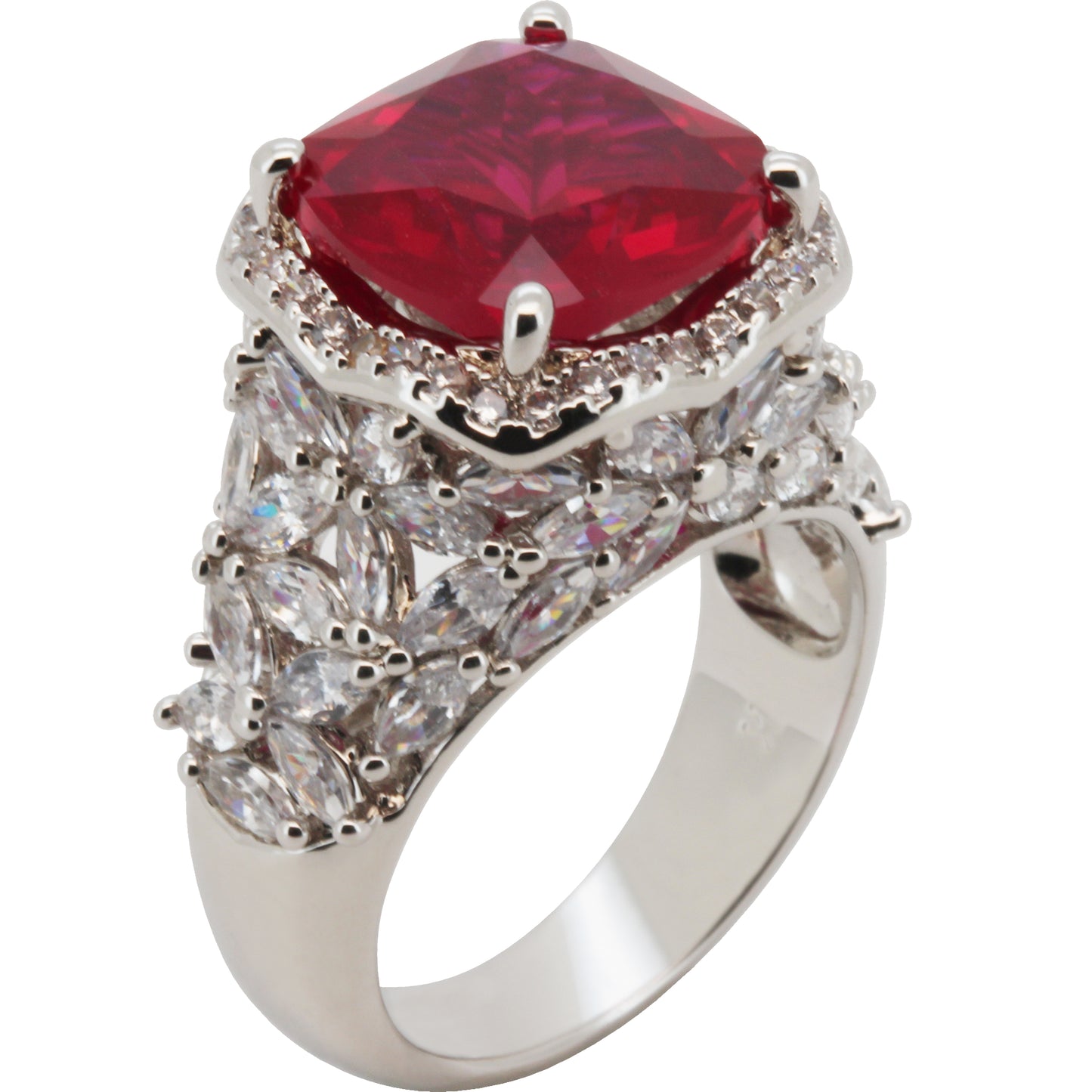Birthstone Cushion Halo Cluster Cocktail Ring Size 9