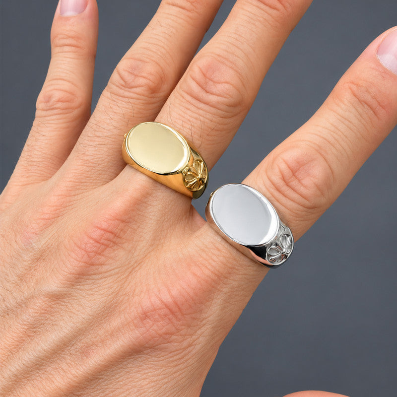 14mm Cross Accent Oval Signet Ring Size 12