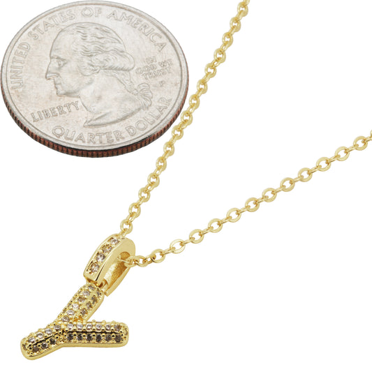Bubble Initial Letter Y Pendant Necklace 18"+2"